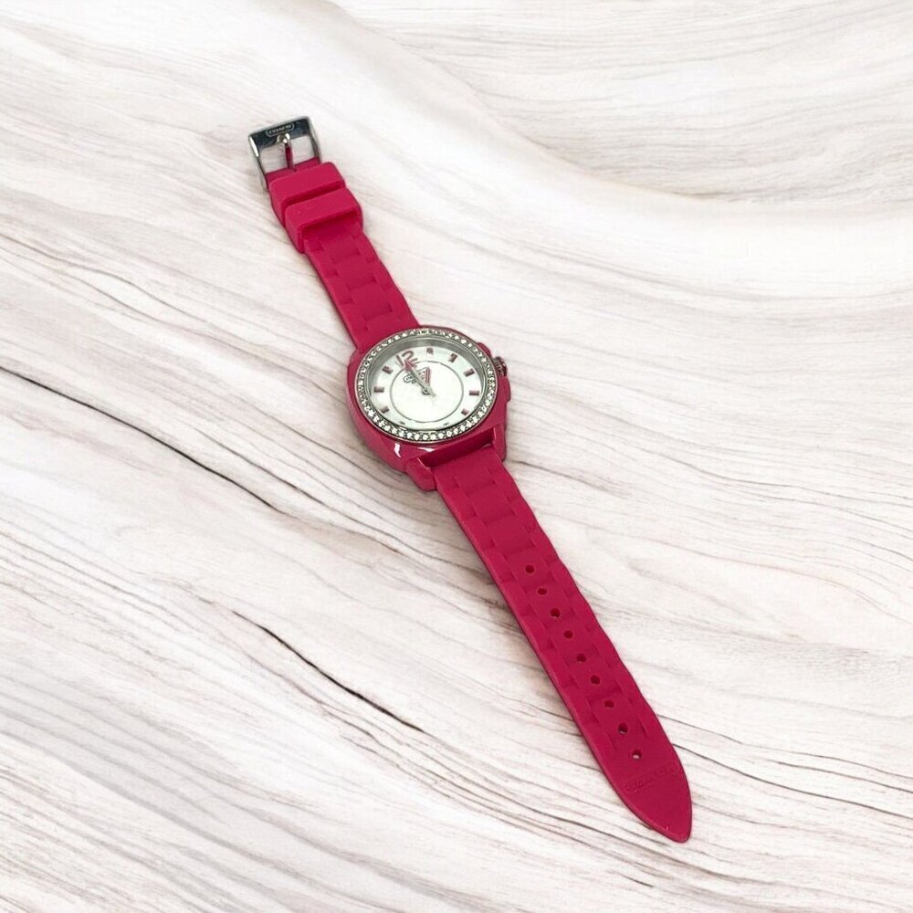 Coach Women's Boyfriend Watch Pink Silicone Strap With Crystal Bezel & Logo - Picture 8 of 8